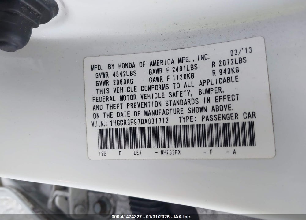 2013 HONDA ACCORD TOURING VIN: 1HGCR3F97DA031712