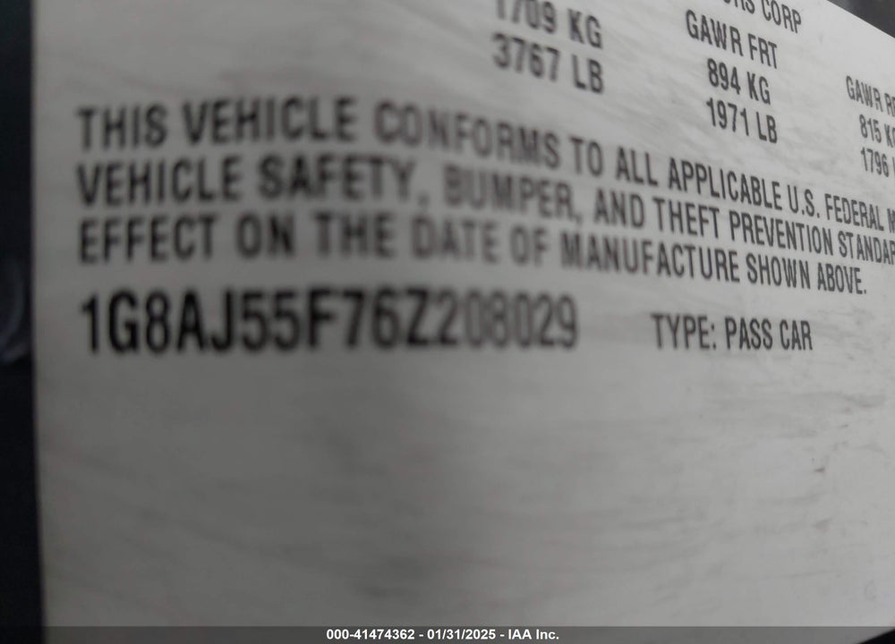 2006 SATURN ION VIN: 1G8AJ55F76Z208029