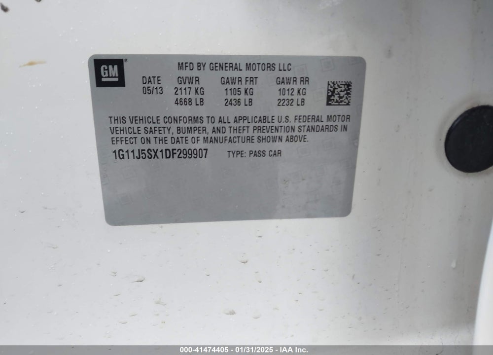 2013 CHEVROLET MALIBU VIN: 1G11J5SX1DF299907