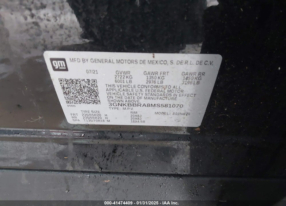2021 CHEVROLET BLAZER VIN: 3GNKBBRA8MS581070