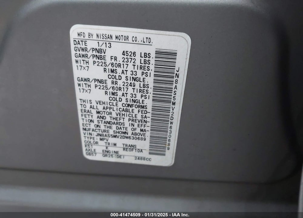 2013 NISSAN ROGUE VIN: JN8AS5MV2DW630689