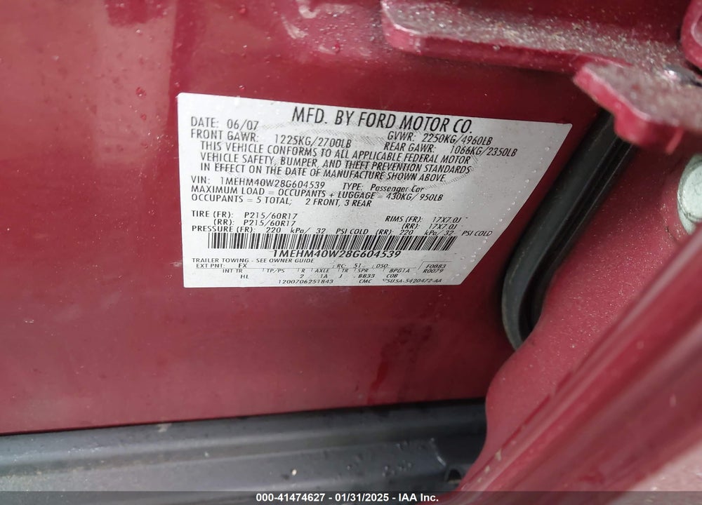 2008 MERCURY SABLE VIN: 1MEHM40W28G604539