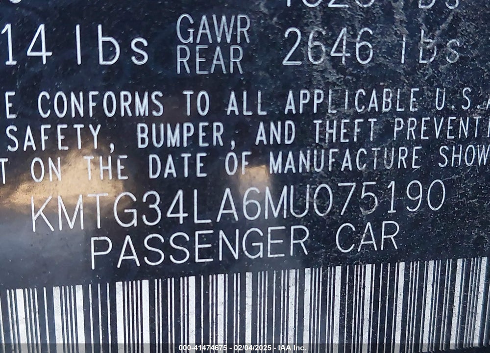 2021 GENESIS G70 VIN: KMTG34LA6MU075190