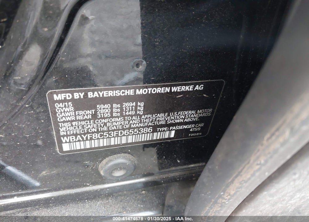 2015 BMW 750LI XDRIVE VIN: WBAYF8C53FD655386