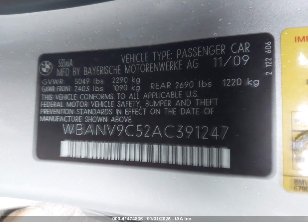 2010 BMW 535I XDRIVE VIN: WBANV9C52AC391247