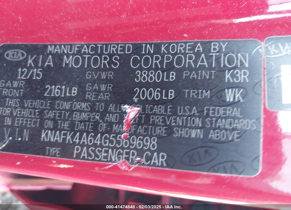 2016 KIA FORTE VIN: KNAFK4A64G5569698