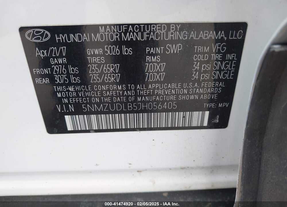 2018 HYUNDAI SANTA FE SPORT 2.4L VIN: 5NMZUDLB5JH056405