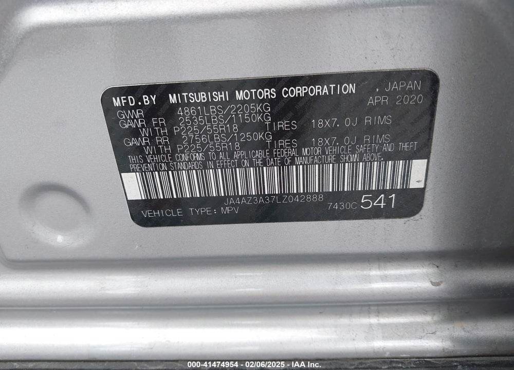 2020 MITSUBISHI OUTLANDER ES 2.4 S-AWC/LE 2.4 S-AWC/SE 2.4 S-AWC/SEL 2.4 S-AWC/SP 2.4 S-AWC VIN: JA4AZ3A37LZ042888