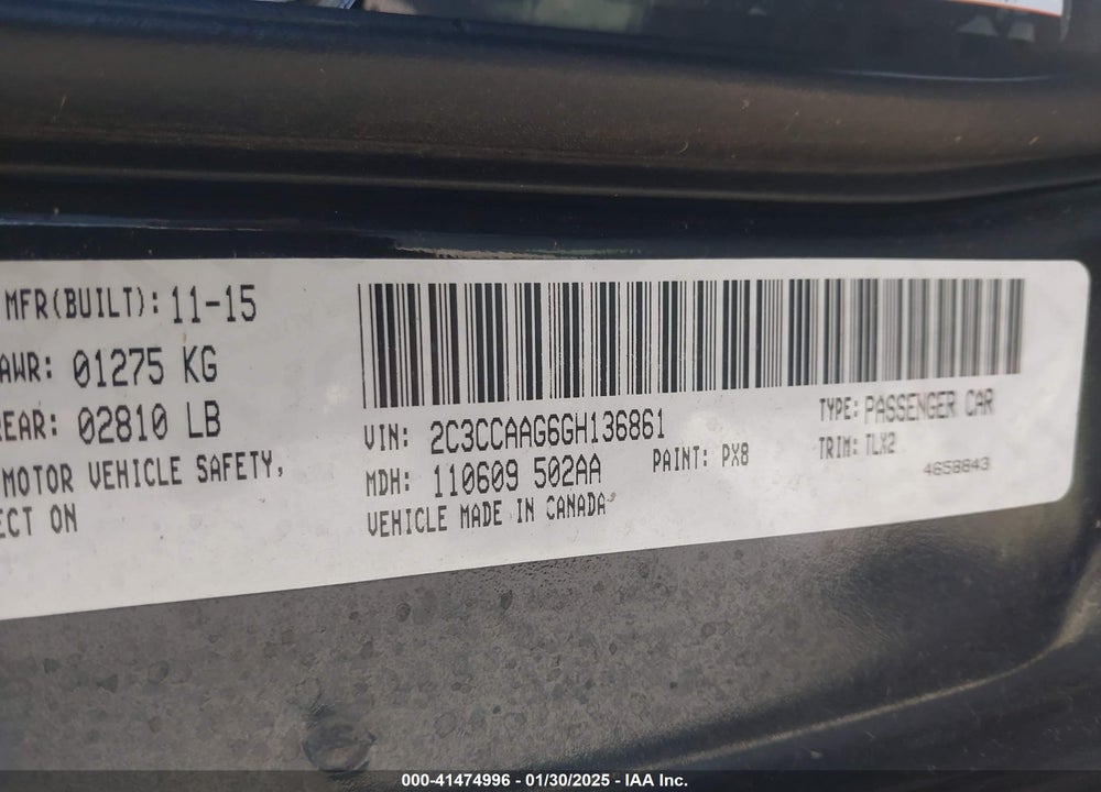 2016 CHRYSLER 300 VIN: 2C3CCAAG6GH136861