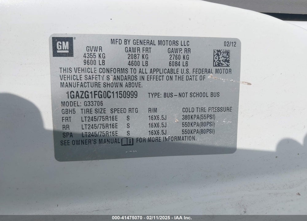 2012 CHEVROLET EXPRESS 3500 LT VIN: 1GAZG1FG0C1150999