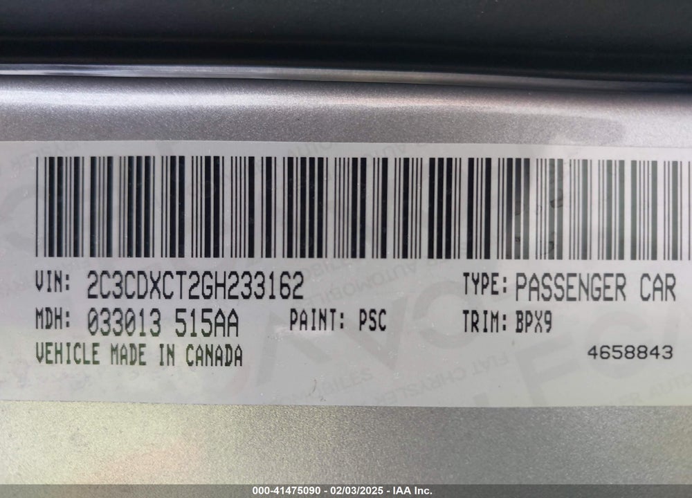 2016 DODGE CHARGER VIN: 2C3CDXCT2GH233162