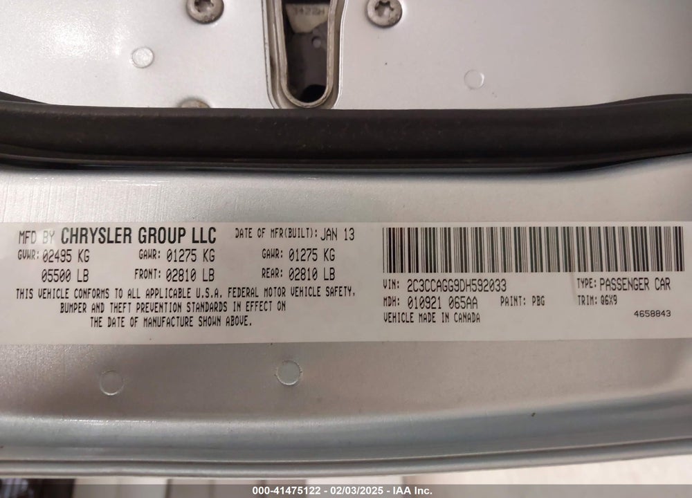 2013 CHRYSLER 300 VIN: 2C3CCAGG9DH592033