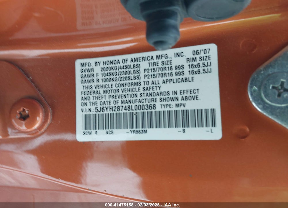2008 HONDA ELEMENT EX VIN: 5J6YH28748L000368