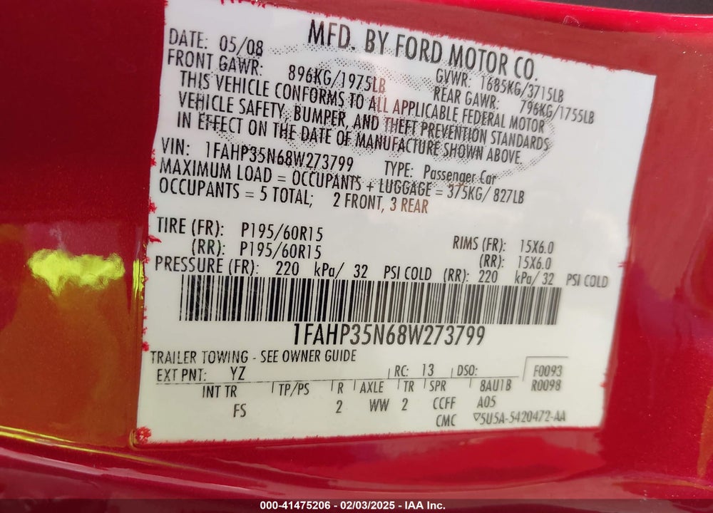 2009 FORD FOCUS-4 CYL. VIN: 1FAHP35N59W182203