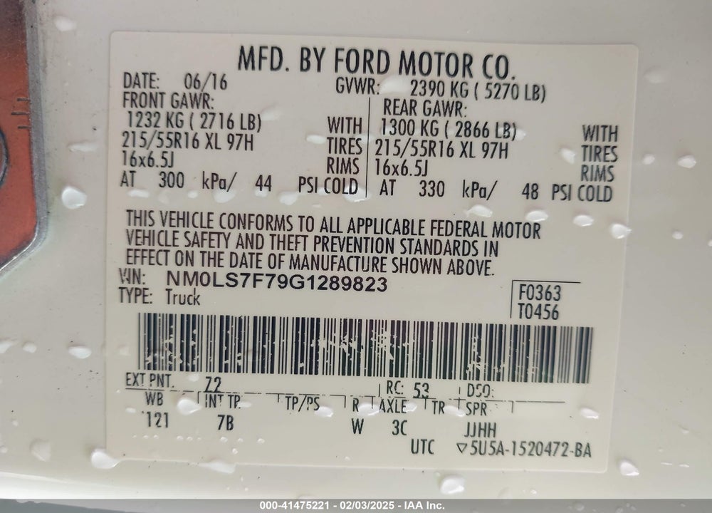 2016 FORD TRANSIT CONNECT XLT VIN: NM0LS7F79G1289823