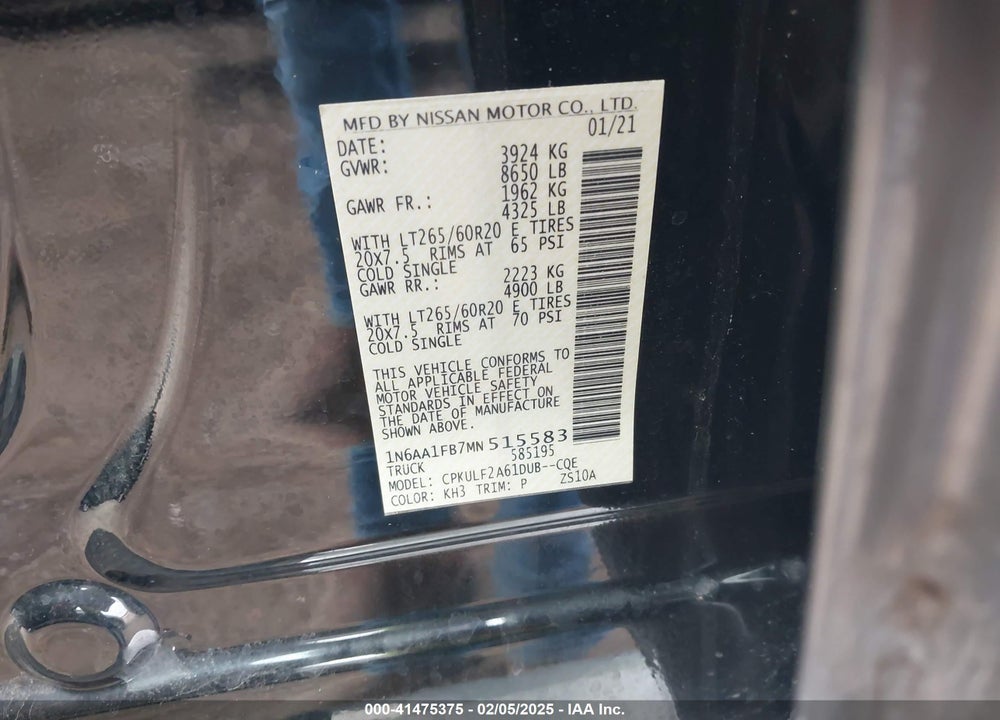 2021 NISSAN TITAN XD VIN: 1N6AA1FB7MN515583