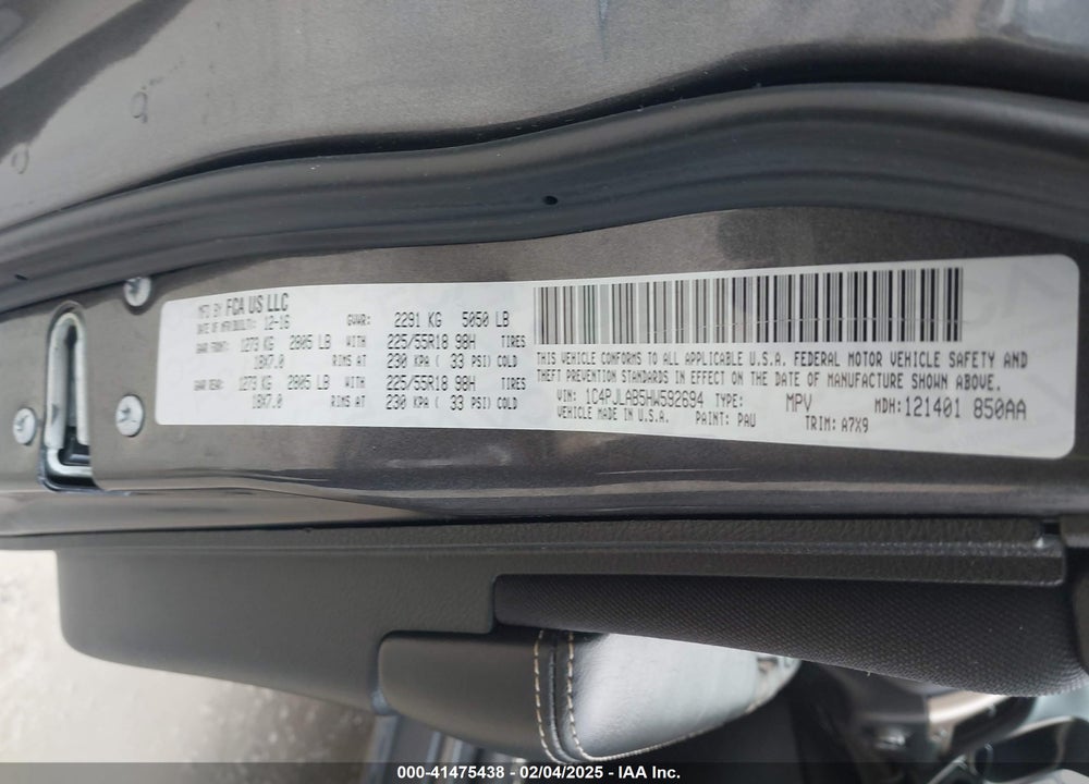 2017 JEEP CHEROKEE VIN: 1C4PJLAB5HW592694