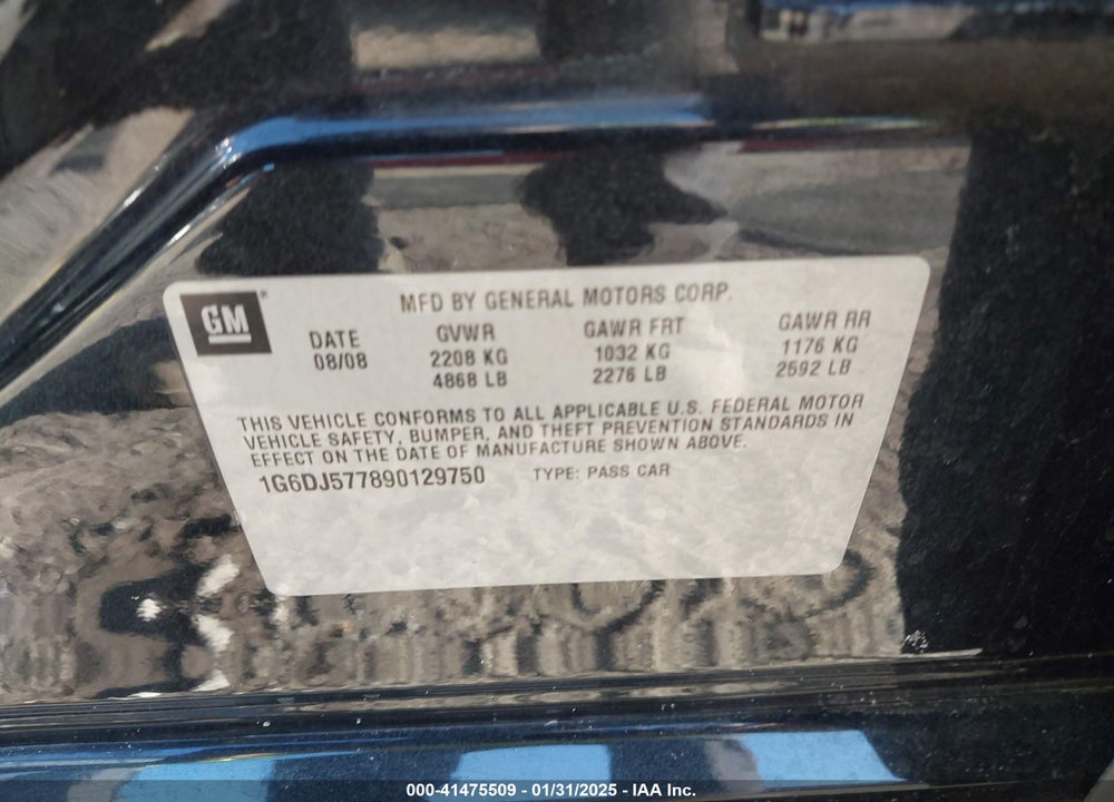 2009 CADILLAC CTS STANDARD VIN: 1G6DJ577890129750