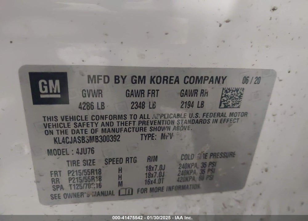 2021 BUICK ENCORE FWD PREFERRED VIN: KL4CJASB3MB300392