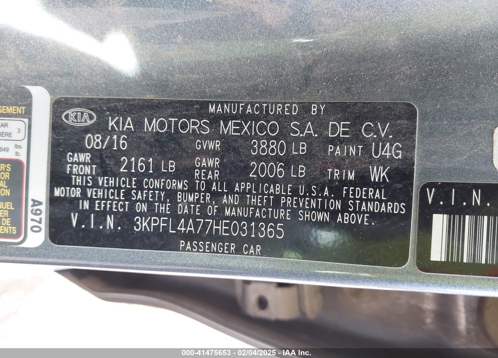 2017 KIA FORTE S VIN: 3KPFL4A77HE031365