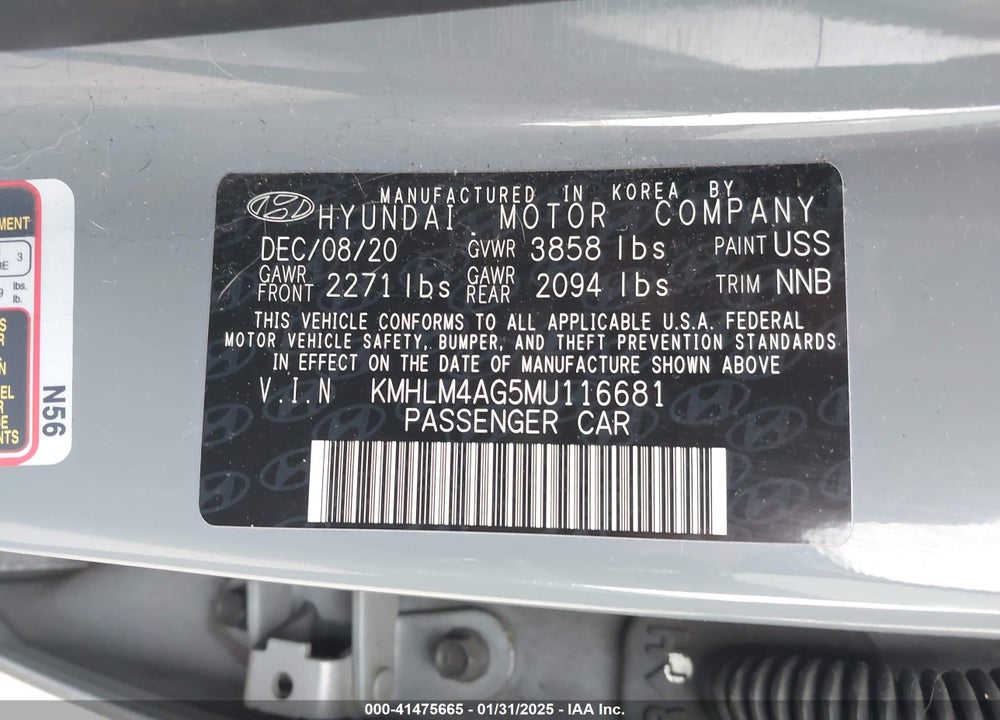 2021 HYUNDAI ELANTRA VIN: KMHLM4AG5MU116681