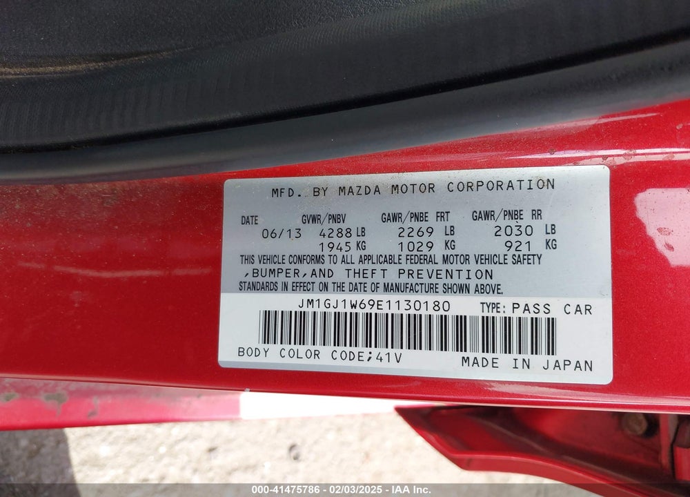 2014 MAZDA MAZDA6 VIN: JM1GJ1W69E1130180