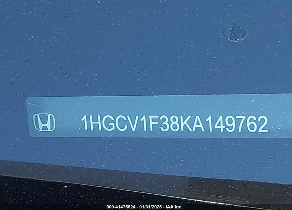 2019 HONDA ACCORD VIN: 1HGCV1F38KA149762