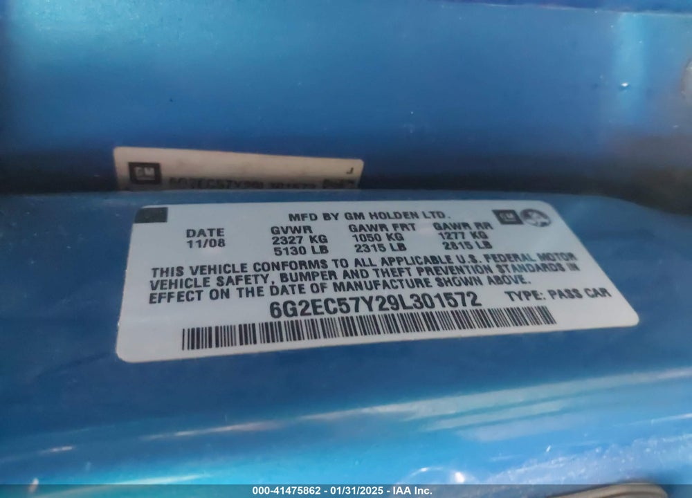 2009 PONTIAC G8 GT VIN: 6G2EC57Y29L301572