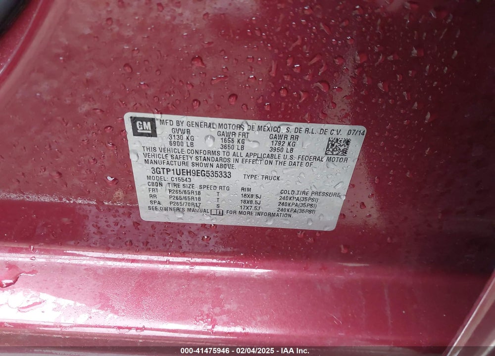 2014 GMC SIERRA 1500 SLE VIN: 3GTP1UEH9EG535333