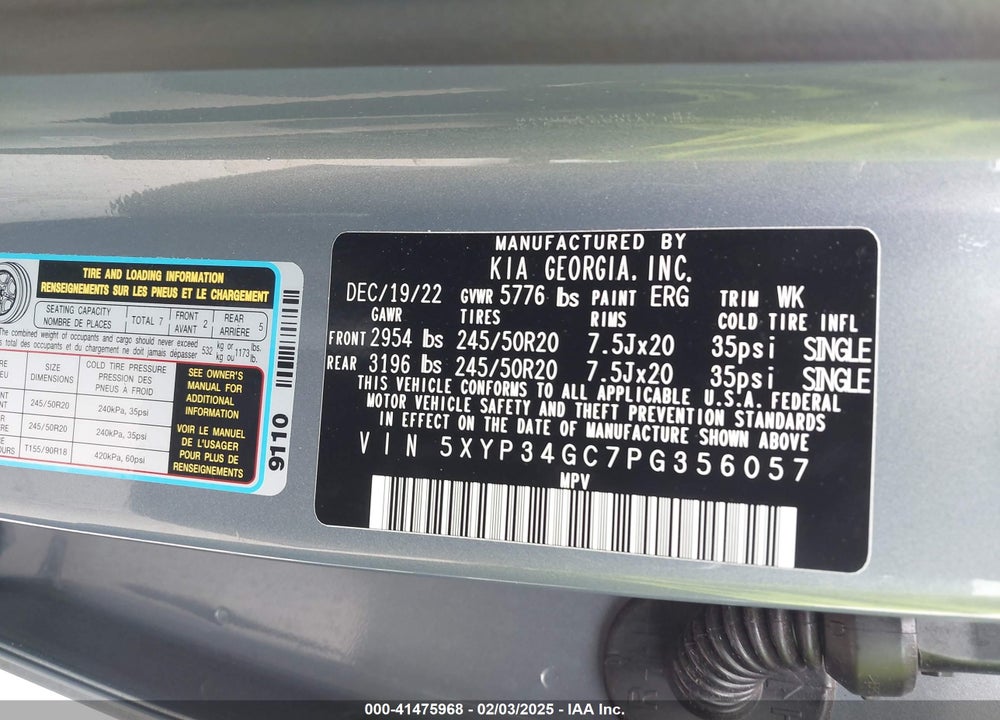 2023 KIA TELLURIDE VIN: 5XYP34GC7PG356057