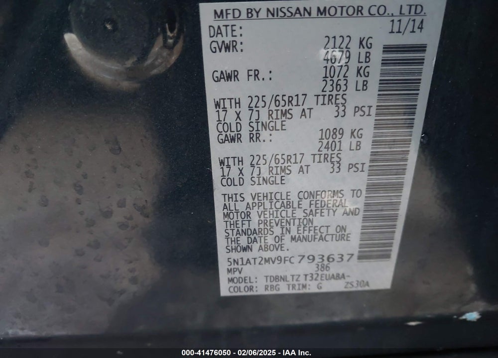 2015 NISSAN ROGUE VIN: 5N1AT2MV9FC793637