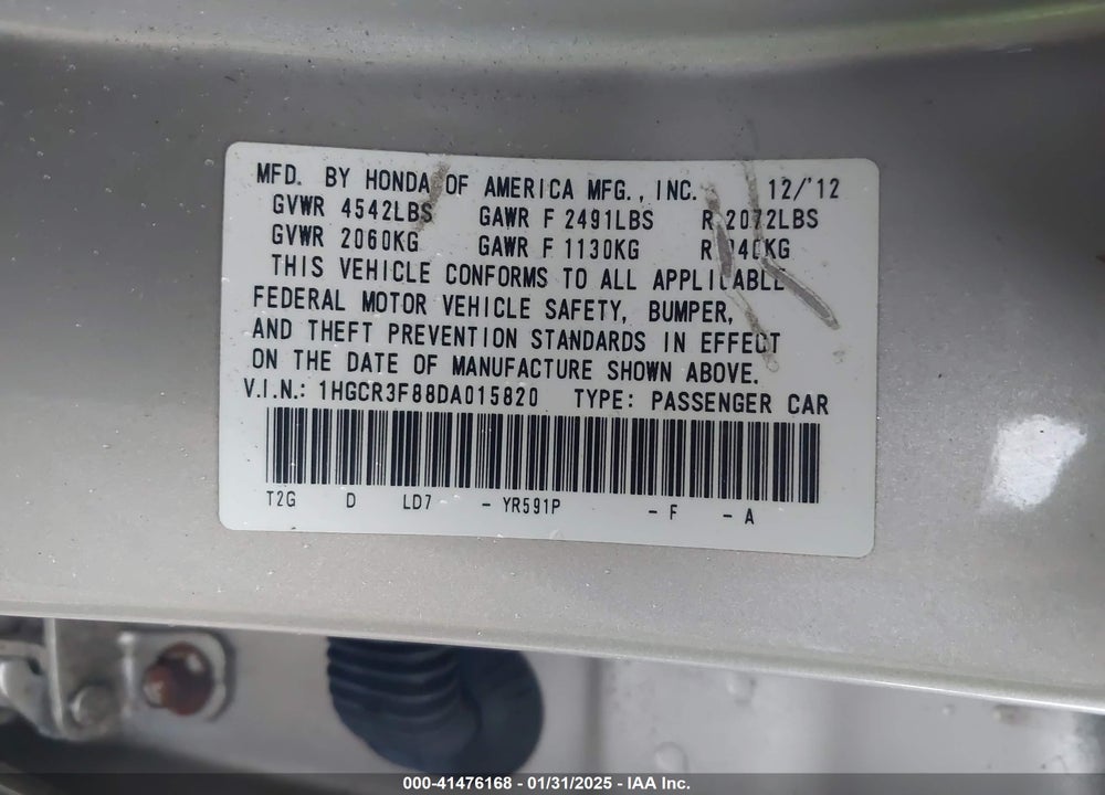 2013 HONDA ACCORD EX-L V-6 VIN: 1HGCR3F88DA015820