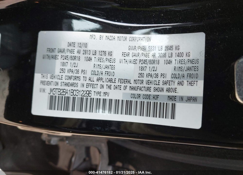 2011 MAZDA CX-9 SPORT VIN: JM3TB2BA1B0312296