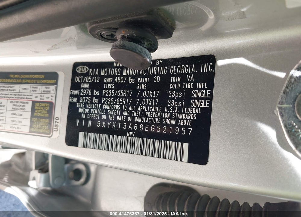 2014 KIA SORENTO VIN: 5XYKT3A68EG521957