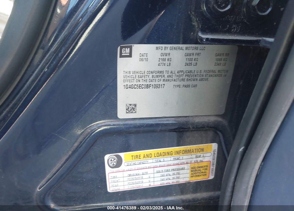 2011 BUICK LACROSSE CXL VIN: 1G4GC5EC0BF109317