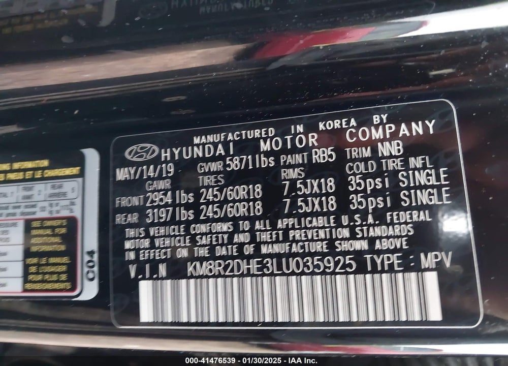 2020 HYUNDAI PALISADE SEL VIN: KM8R2DHE3LU035925