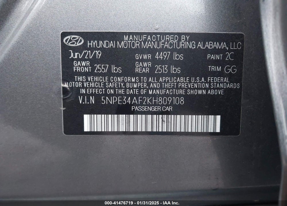 2019 HYUNDAI SONATA VIN: 5NPE34AF2KH809108
