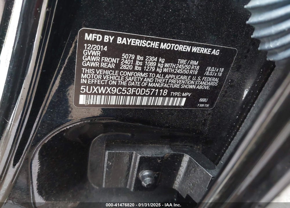 2015 BMW X3 XDRIVE28I VIN: 5UXWX9C53F0D57118