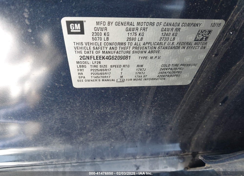 2016 CHEVROLET EQUINOX LS VIN: 2GNFLEEK4G6209081