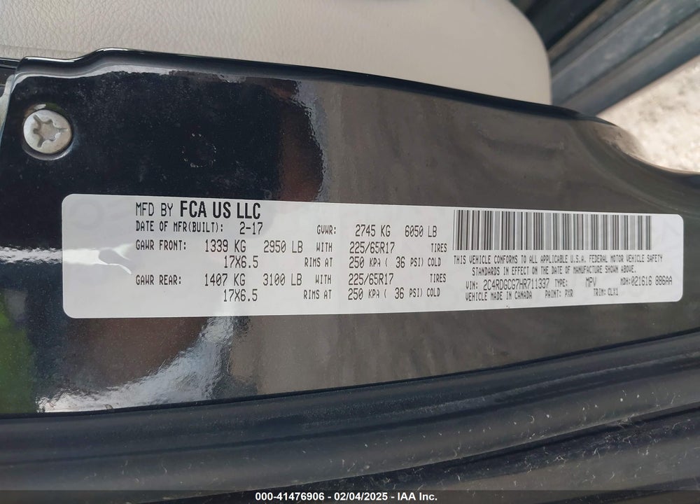 2017 DODGE GRAND CARAVAN SXT VIN: 2C4RDGCG7HR711337