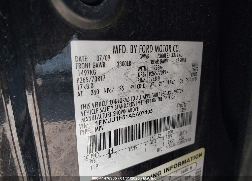 2010 FORD EXPEDITION XLT VIN: 1FMJU1F51AEA07105