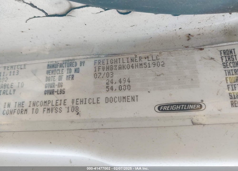 2004 FREIGHTLINER MEDIUM CONVENTIONAL FL80 VIN: 1FVHBXAK04HM51902