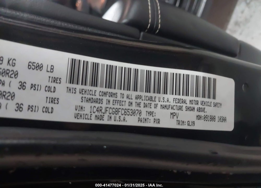 2015 JEEP GRAND CHEROKEE OVERLAND VIN: 1C4RJFCG8FC653070