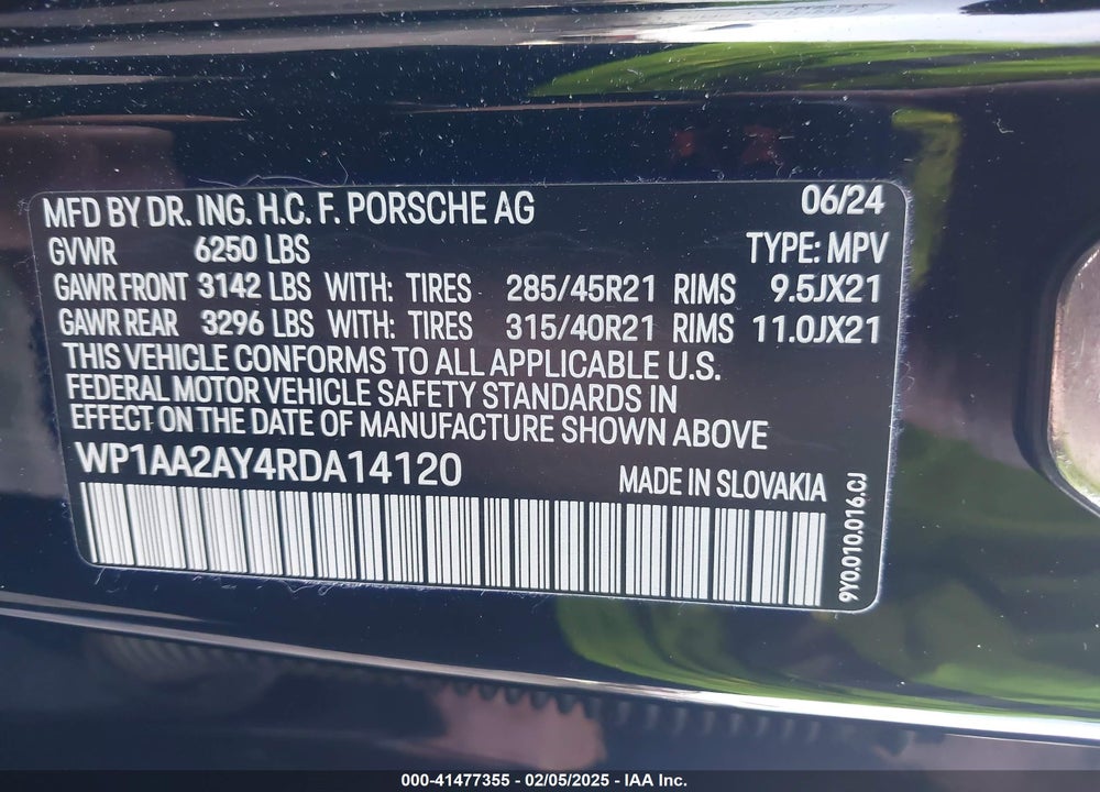 2024 PORSCHE CAYENNE VIN: WP1AA2AY4RDA14120