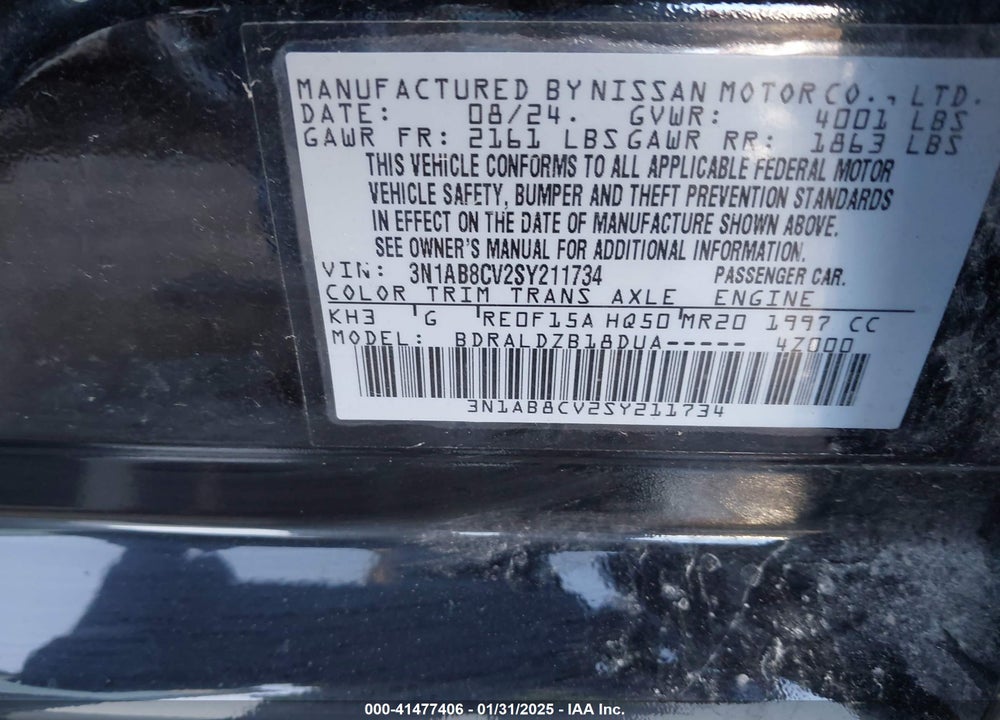 2025 NISSAN SENTRA VIN: 3N1AB8CV2SY211734