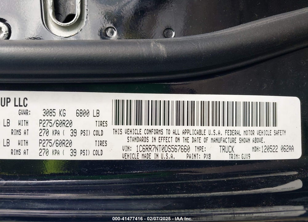 2013 RAM 1500 LAIE VIN: 1C6RR7NT0DS567660