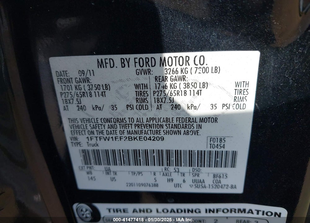 2011 FORD F-150 XLT VIN: 1FTFW1EF2BKE04209