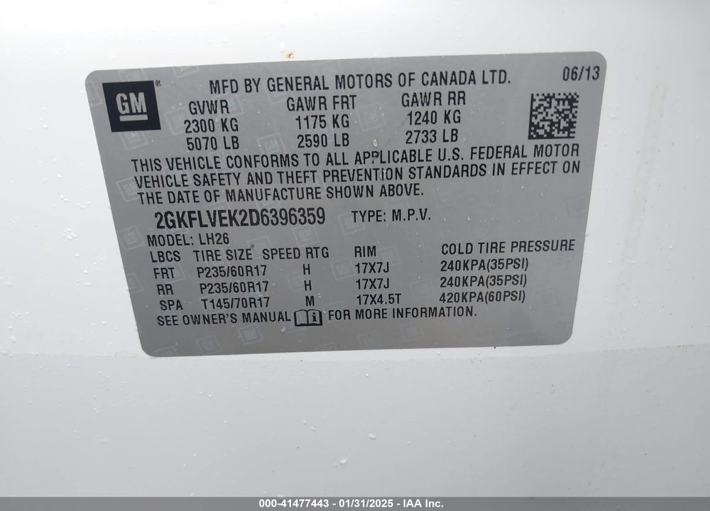 2013 GMC TERRAIN SLT-1 VIN: 2GKFLVEK2D6396359