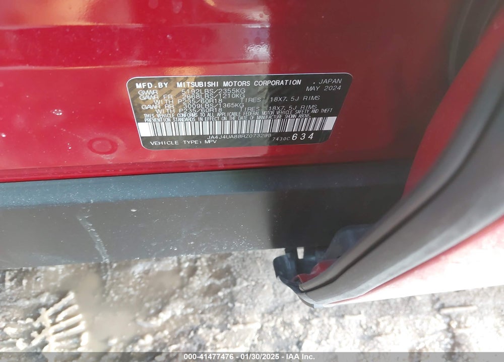2024 MITSUBISHI OUTLANDER ES 2.5 S-AWC VIN: JA4J4UA88RZ073298