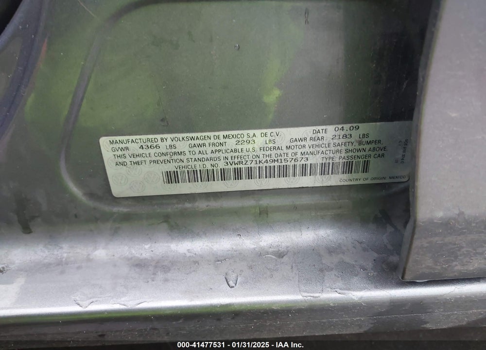 2009 VOLKSWAGEN JETTA VIN: 3VWRZ71K49M157673
